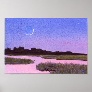 Crescent Moon Marsh & Reiher Poster