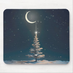 Crescent Moon mit einem Weihnachtsstern Mousepad