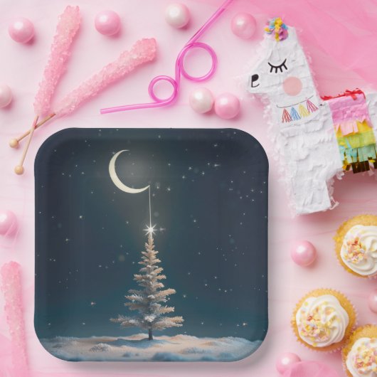 Crescent Moon mit einem Weihnachtsstern Pappteller (Party)
