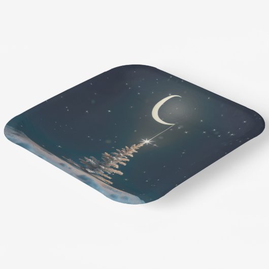 Crescent Moon mit einem Weihnachtsstern Pappteller (Gewinkelt)