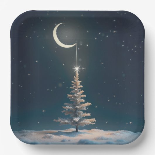 Crescent Moon mit einem Weihnachtsstern Pappteller (Vorderseite)