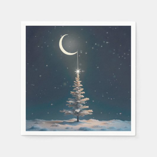 Crescent Moon mit einem Weihnachtsstern Serviette (Vorderseite)