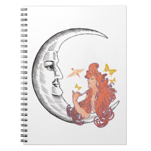 Crescent Moon mit Gesicht + Alphonse Mucha Vintag Notizblock