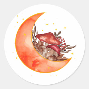 Crescent Moon Mushroom Cottagecore Fungi Mycology Runder Aufkleber