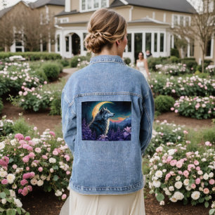 Crescent Moon night sky Wolf Jeansjacke