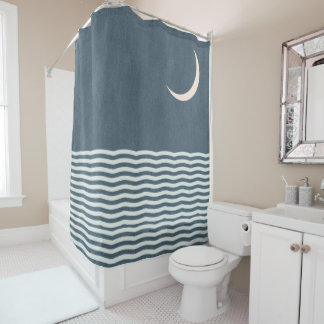 Crescent Moon Ocean Midnight Navi Blue Duschvorhang