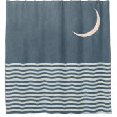 Crescent Moon Ocean Midnight Navi Blue Duschvorhang (Vorderseite)
