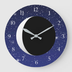 Crescent Moon on a Starry Background Große Wanduhr
