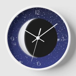 Crescent Moon on a Starry Background Wanduhr