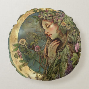 Crescent Moon Ostara Rundes Kissen