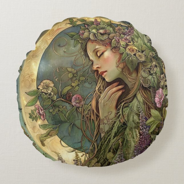 Crescent Moon Ostara Rundes Kissen (Vorderseite)
