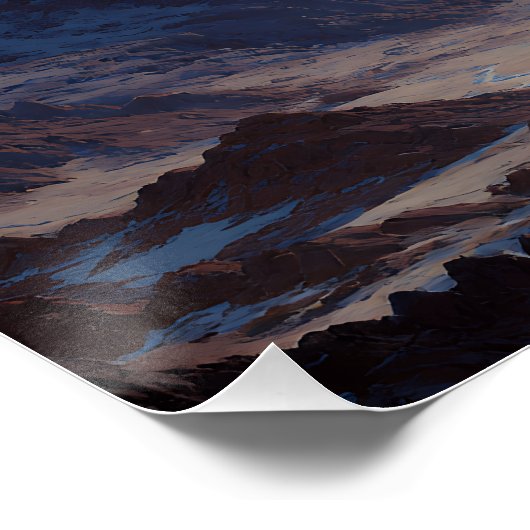 Crescent Moon Over Misty Mountain Valley Poster (Ecke)