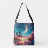 Crescent Moon Over Tropical Beach Night Sky Tragetaschen Mit Langen Trägern (Rückseite)