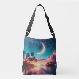 Crescent Moon Over Tropical Beach Night Sky Tragetaschen Mit Langen Trägern