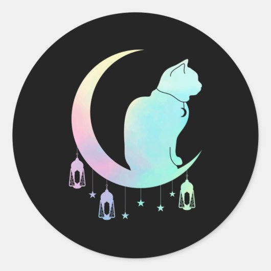 Crescent Moon Pastel Cat Mystical Wicca Goth Runder Aufkleber (Vorderseite)