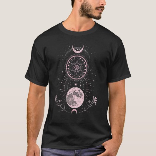 Crescent Moon Phases Pink Boho T-Shirt (Vorderseite)