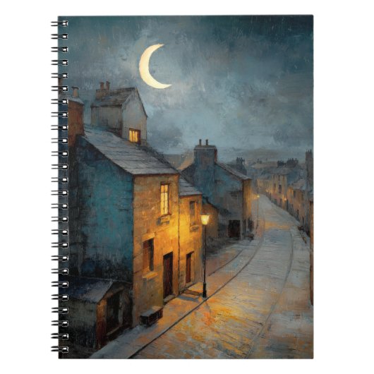 Crescent Moon Quiet Street Notebook Notizblock (Vorderseite)