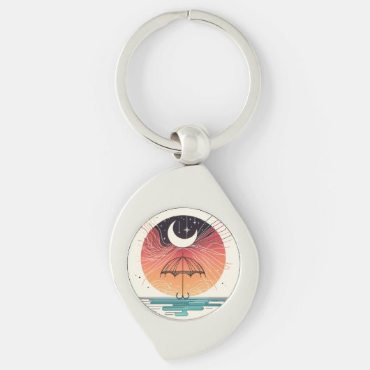 Crescent Moon Rain Boho Line Art Charm Schlüsselanhänger (Vorderseite)