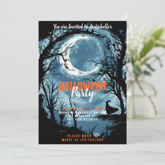 Crescent Moon Sky Hexen Stars Halloween-Party Einladung (Stehend Vorderseite)
