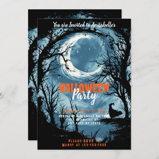 Crescent Moon Sky Hexen Stars Halloween-Party Einladung (Vorne/Hinten)