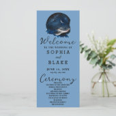 Crescent Moon Starlit Sky Blue Wedding Program (Stehend Vorderseite)