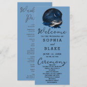 Crescent Moon Starlit Sky Blue Wedding Program (Vorne/Hinten)