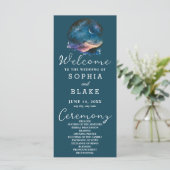 Crescent Moon Starlit Sky Blue Wedding Program (Stehend Vorderseite)