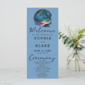 Crescent Moon Starlit Sky Blue Wedding Program (Stehend Vorderseite)