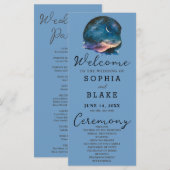 Crescent Moon Starlit Sky Blue Wedding Program (Vorne/Hinten)