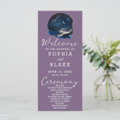 Crescent Moon Starlit Sky Lila Wedding Program (Stehend Vorderseite)