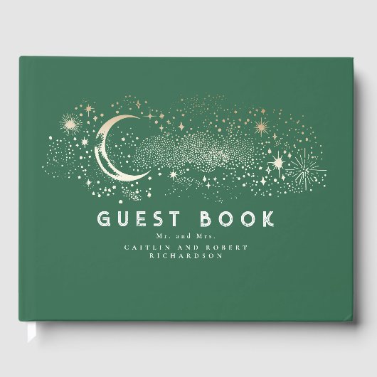 Crescent Moon Starry Night Celestial Wedding Gästebuch (Vorderseite)