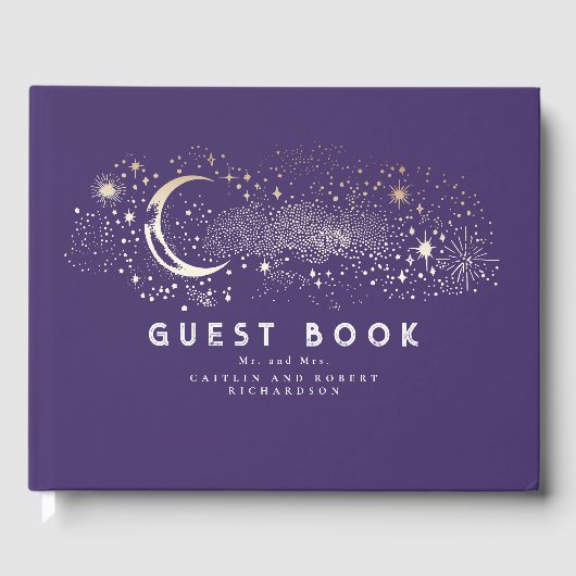Crescent Moon Starry Night Celestial Wedding Gästebuch (Vorderseite)