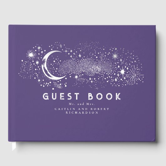 Crescent Moon Starry Night Celestial Wedding Gästebuch (Vorderseite)