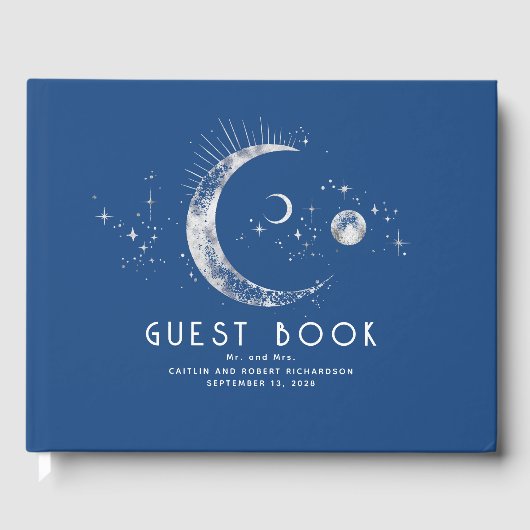 Crescent Moon Starry Night Celestial Wedding Gästebuch (Vorderseite)