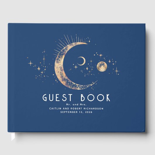 Crescent Moon Starry Night Celestial Wedding Gästebuch (Vorderseite)