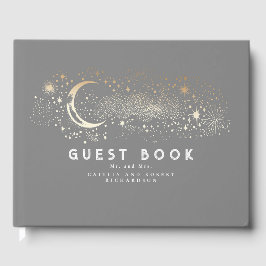 Crescent Moon Starry Night Celestial Wedding Gästebuch