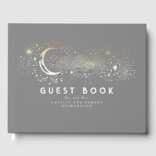 Crescent Moon Starry Night Celestial Wedding Gästebuch (Vorderseite)