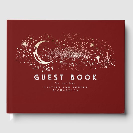 Crescent Moon Starry Night Celestial Wedding Gästebuch (Vorderseite)