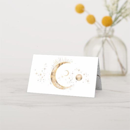 Crescent Moon Starry Night Celestial Wedding Platzkarte (Rückseite)