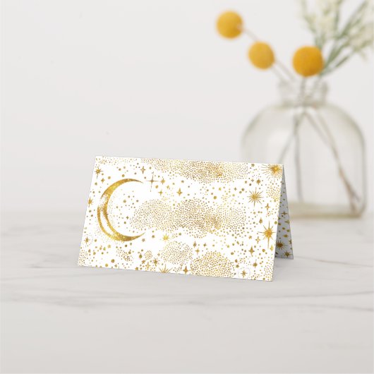 Crescent Moon Starry Night Celestial Wedding Platzkarte (Rückseite)