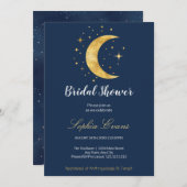 Crescent Moon Starry Night Navy Blue Brautparty Einladung (Vorne/Hinten)