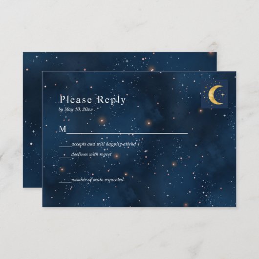 Crescent Moon Starry Night Navy Blue RSVP Card (Vorne/Hinten)