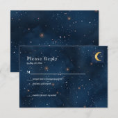 Crescent Moon Starry Night Navy Blue RSVP Card Karte (Vorne/Hinten)