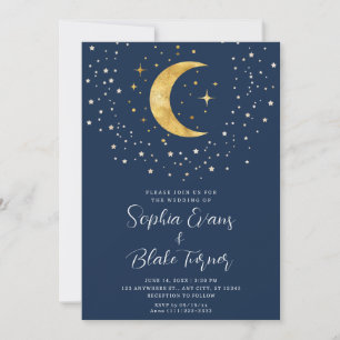 Crescent Moon Starry Night Navy Blue Wedding Einladung