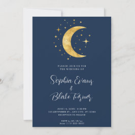 Crescent Moon Starry Night Navy Blue Wedding Einladung