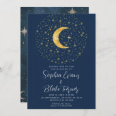 Crescent Moon Starry Night Navy Blue Wedding Einladung (Vorne/Hinten)