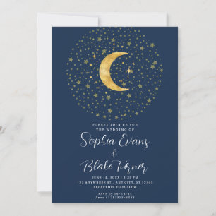 Crescent Moon Starry Night Navy Blue Wedding Einladung