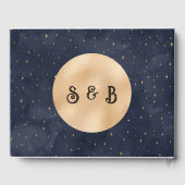 Crescent Moon Starry Night Navy Blue Wedding Gästebuch (Rückseite)