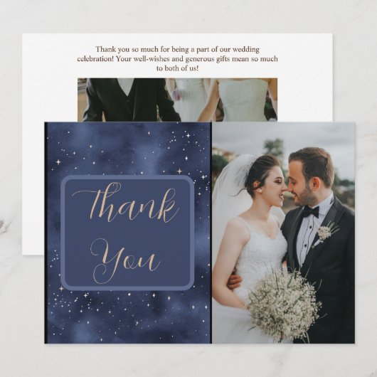 Crescent Moon Starry Night Navy Dankeskarte (Vorne/Hinten)