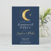 Crescent Moon Starry Night Navy Engagement Party Einladung (Stehend Vorderseite)